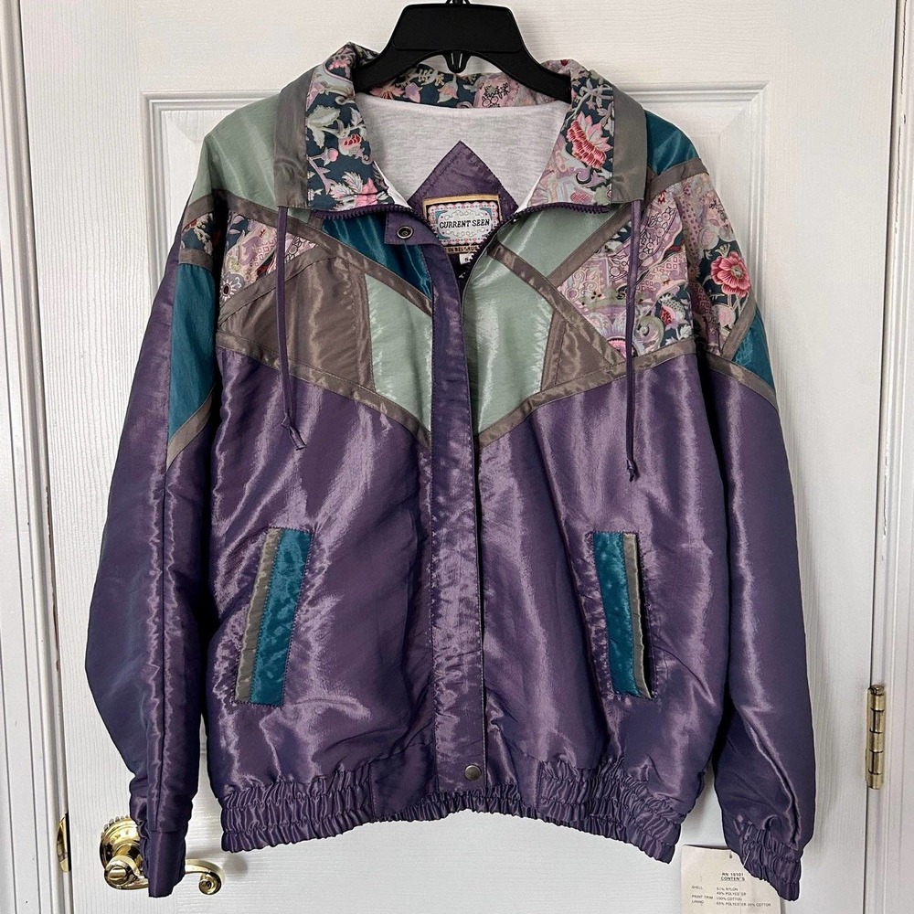 Vtg 90s Current Seen Womens Purple, Green Button Up Jacket